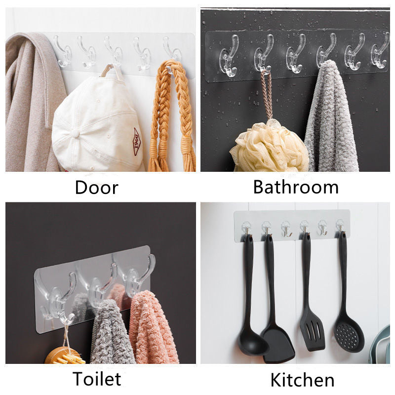Transparent Wall Mounted 6 Hook Rack (Buy 1 Get 1 Free)