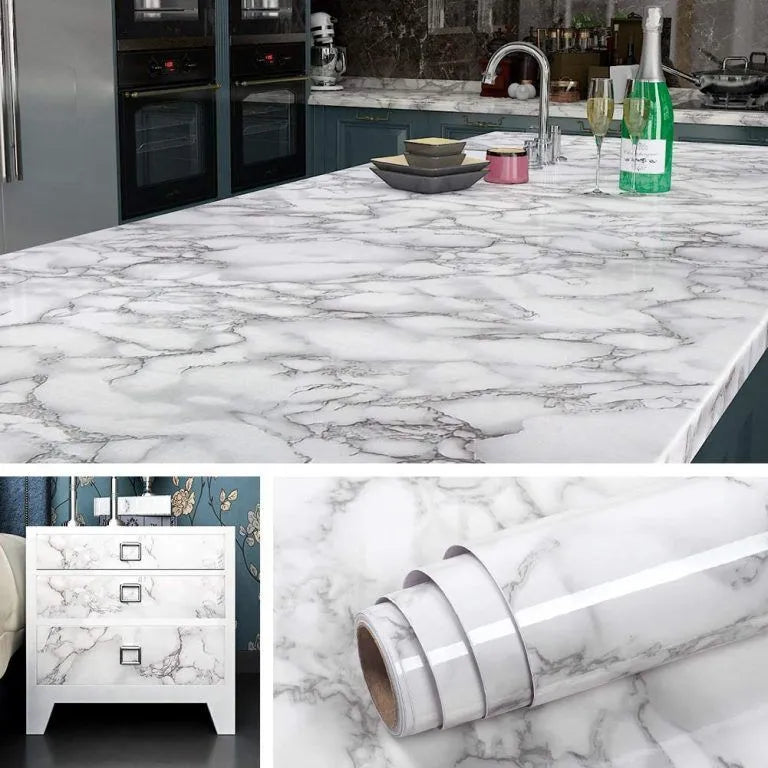 Self Adhesive White Marble Sheet Sticker For Kitchen