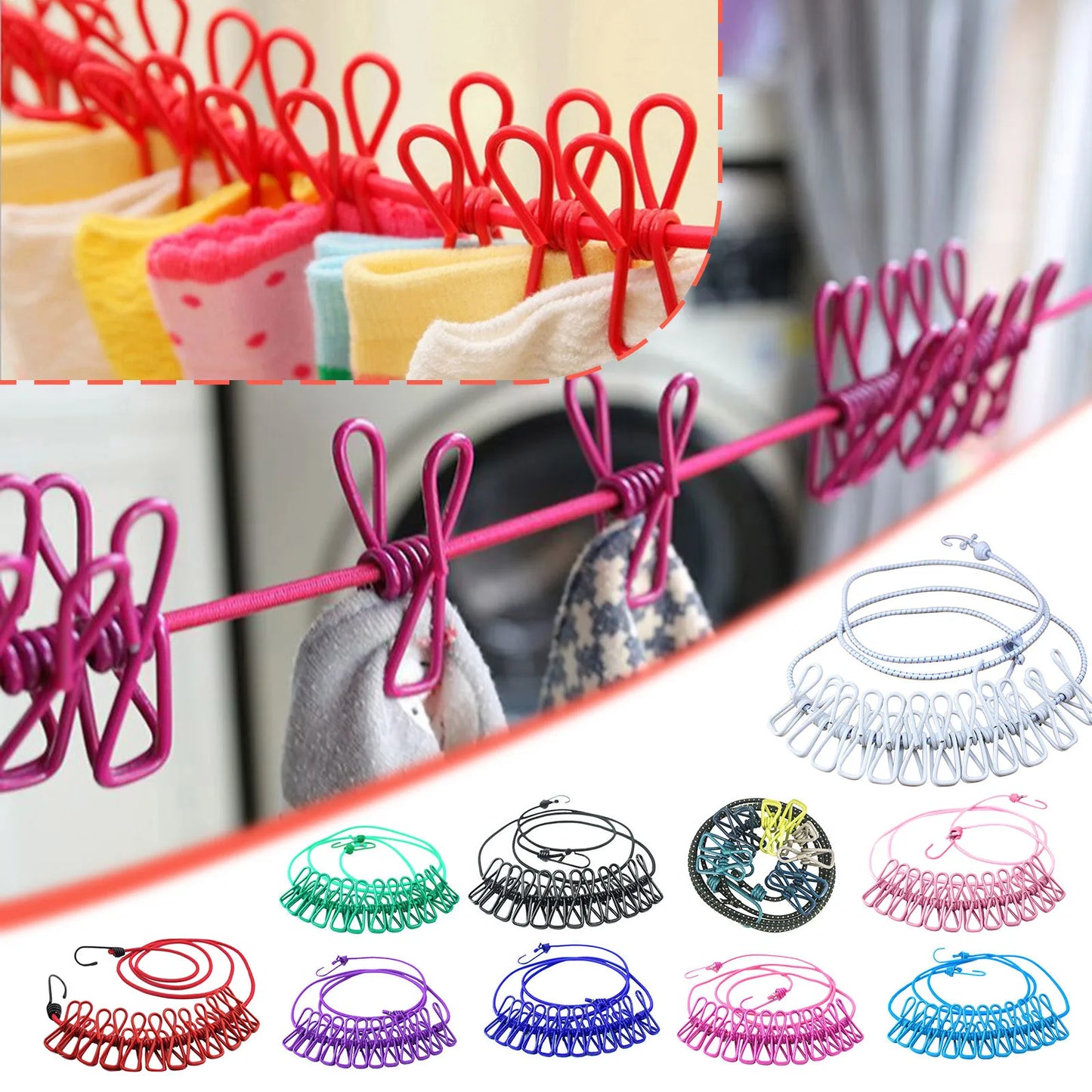 Portable Clip Hangers 185cm Drying Rack Clothes Line With 12 Clip