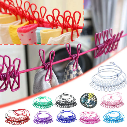 Portable Clip Hangers 185cm Drying Rack Clothes Line With 12 Clip