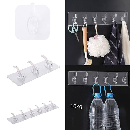 Transparent Wall Mounted 6 Hook Rack (Buy 1 Get 1 Free)