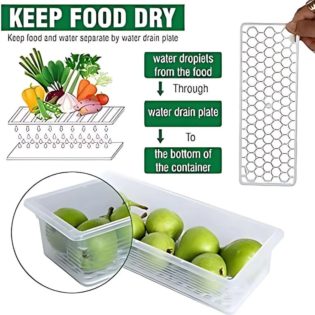 Fridge Organizer Storage Box with Drain Tray – Keeps Food Fresh Longer!