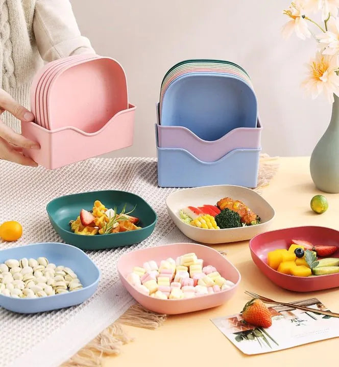 Mini Plastic Square Shape Plates (10 Plates + 1 Holder)
