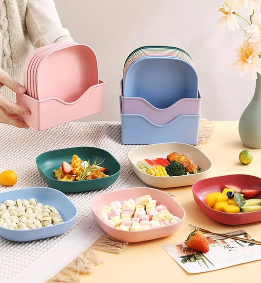 Mini Plastic Square Shape Plates (10 Plates + 1 Holder)