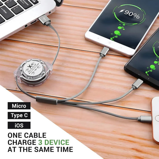 Extendable Data Cable 3 in 1 USB Charger for car