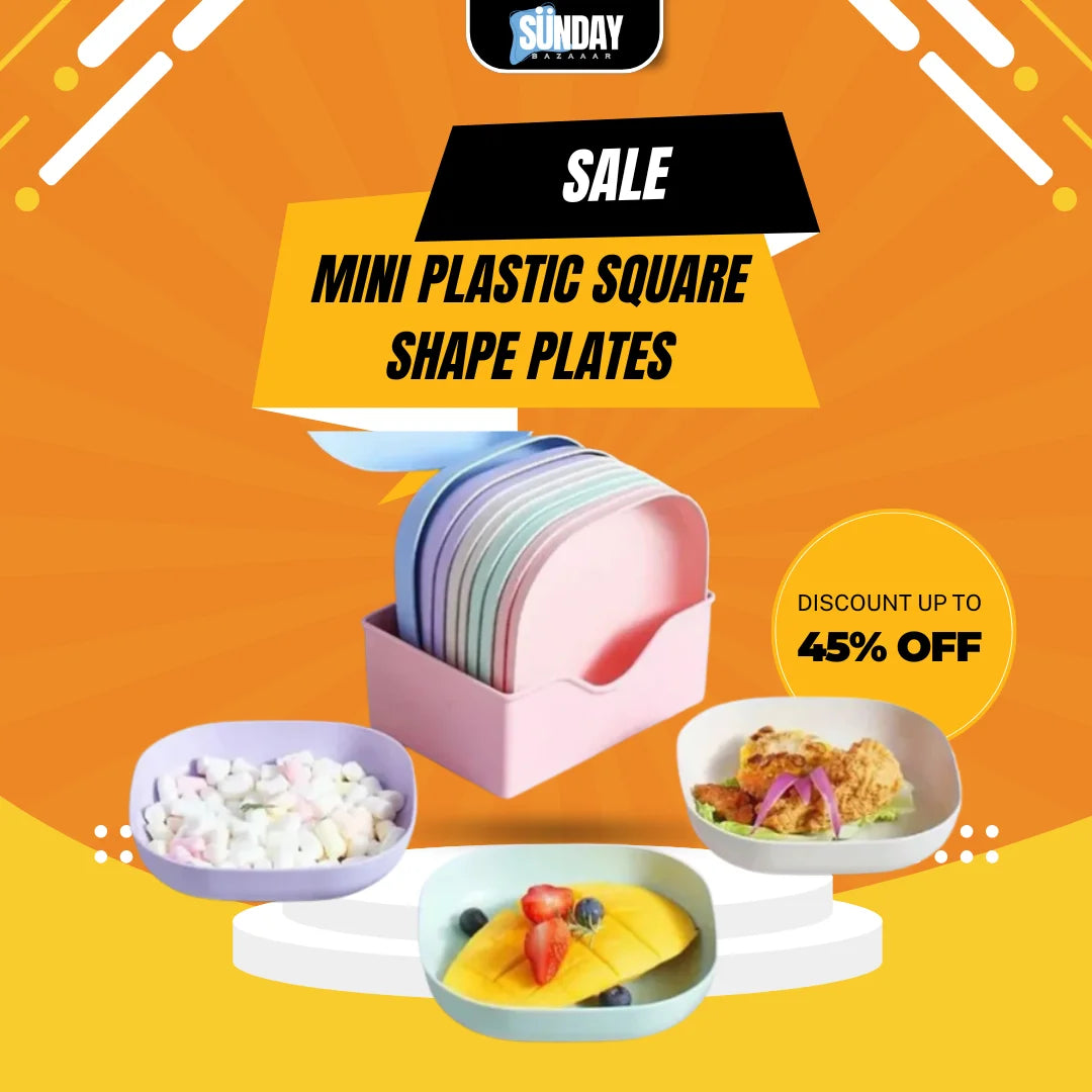 Mini Plastic Square Shape Plates (10 Plates + 1 Holder)