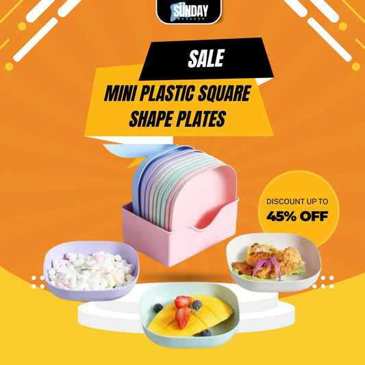 Mini Plastic Square Shape Plates (10 Plates + 1 Holder)