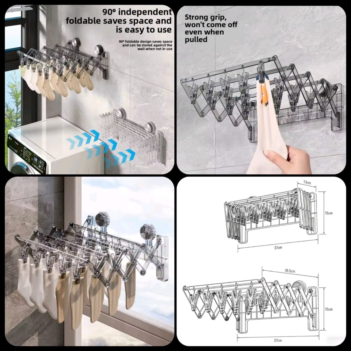 Foldable Clothes Drying Rack with Suction Cup Space Saving Design