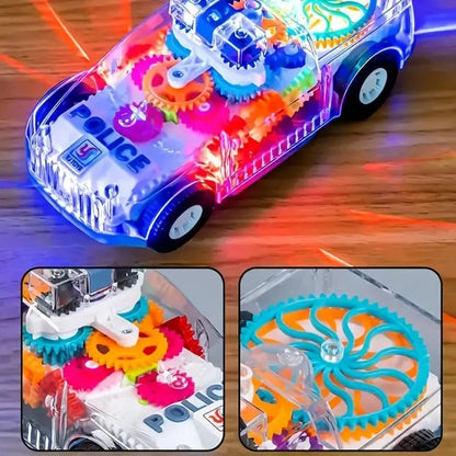 Transparent Gear Police Car Toy With Lights And Music
