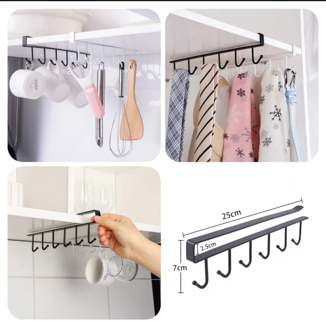 6 Iron Hook Under Cabinet Mug Holder