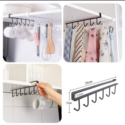 6 Iron Hook Under Cabinet Mug Holder