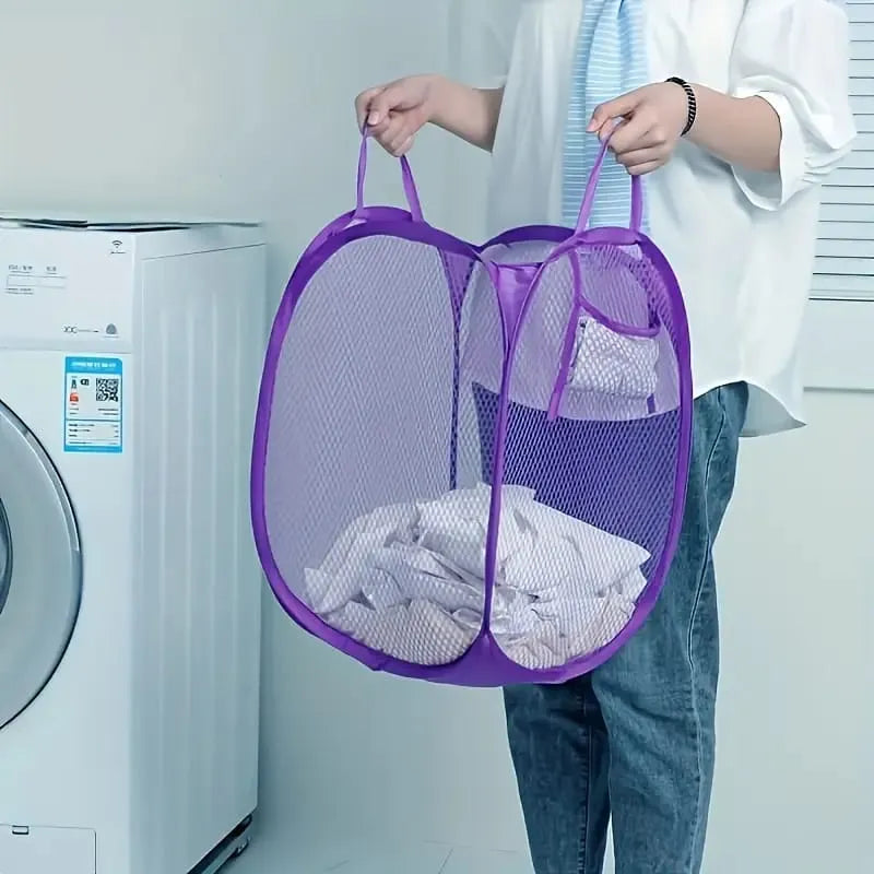 Mesh Laundry Basket – Durable Fabric Clothes and Toy Storage Hamper with Reinforced Handles