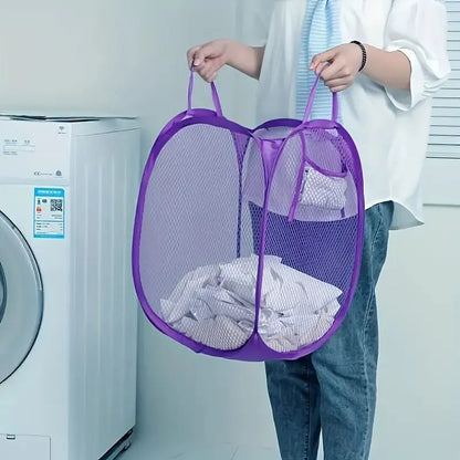 Mesh Laundry Basket – Durable Fabric Clothes and Toy Storage Hamper with Reinforced Handles