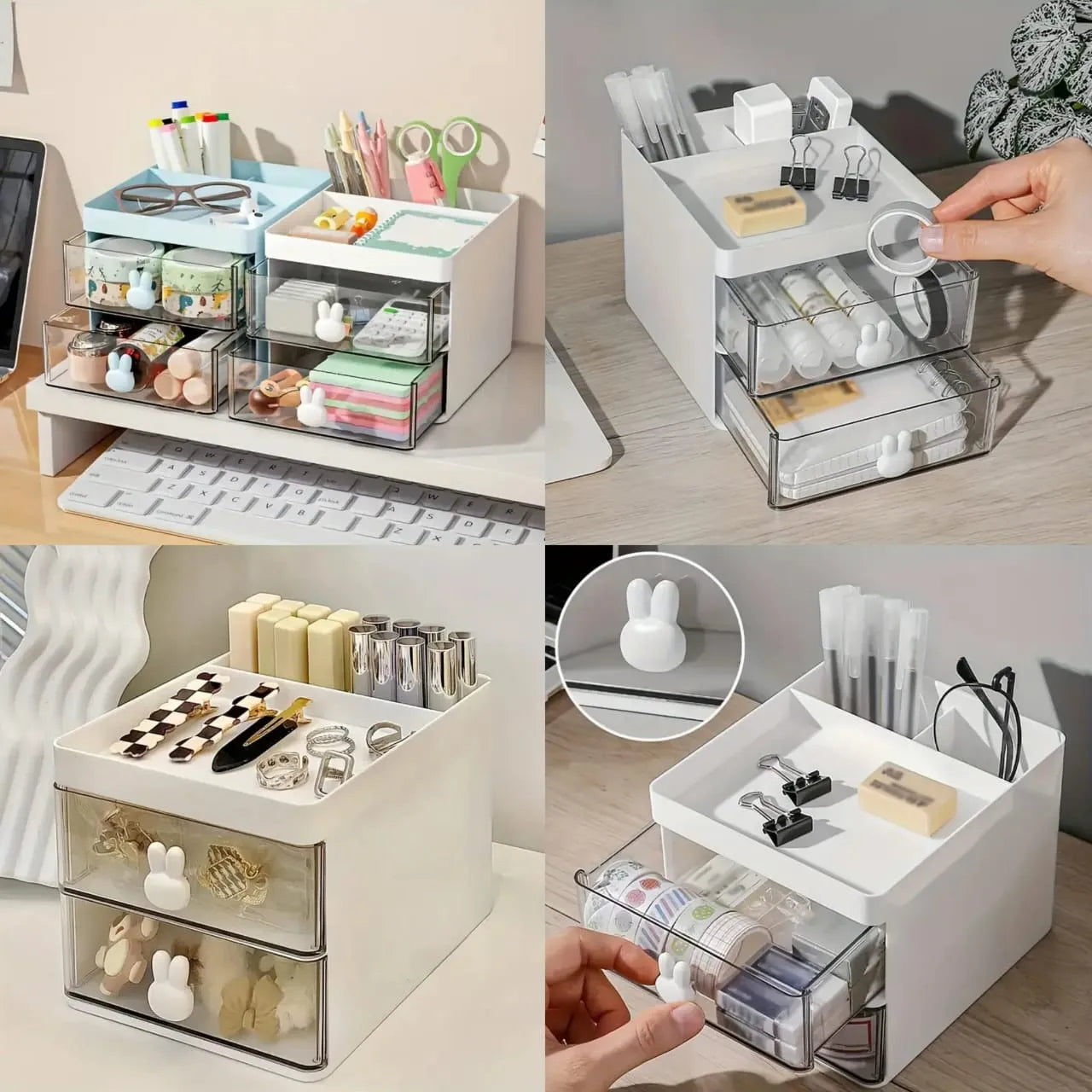 Rabbit Handle Clear Desk Organizer - Perfect for Pens, Makeup, Jewelry