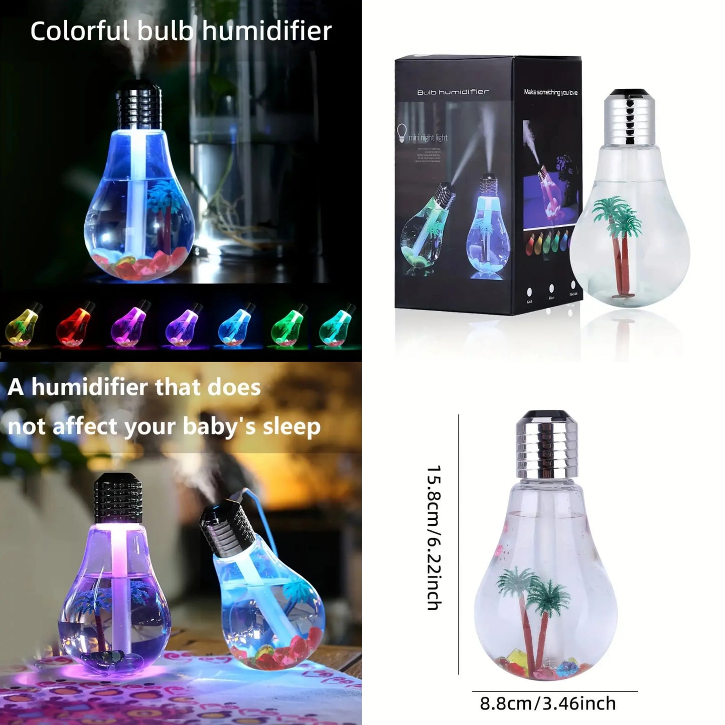 Colorful LED Light Bulb Humidifier with Gradient Night Light