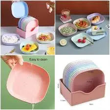 Mini Plastic Square Shape Plates (10 Plates + 1 Holder)